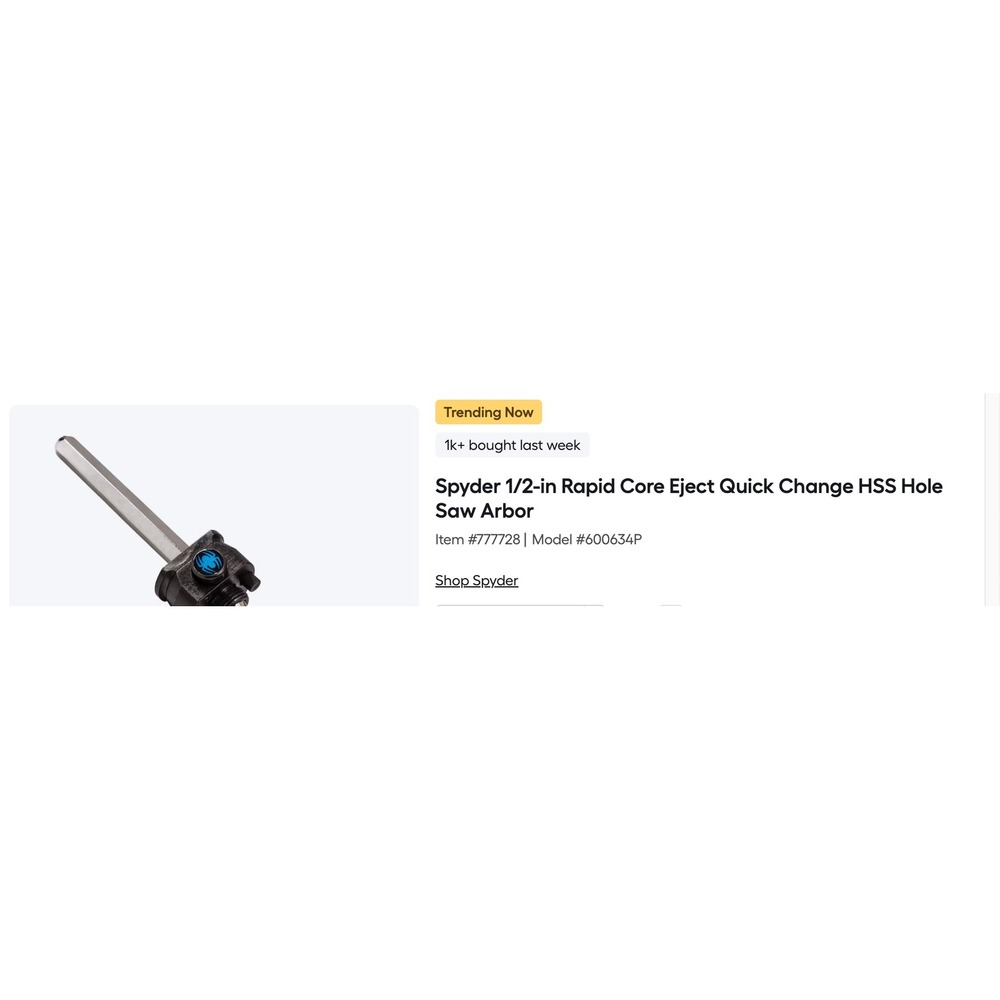 Spyder 1/2 in Rapid Core Eject Quick Change HSS Hole Saw Arbor